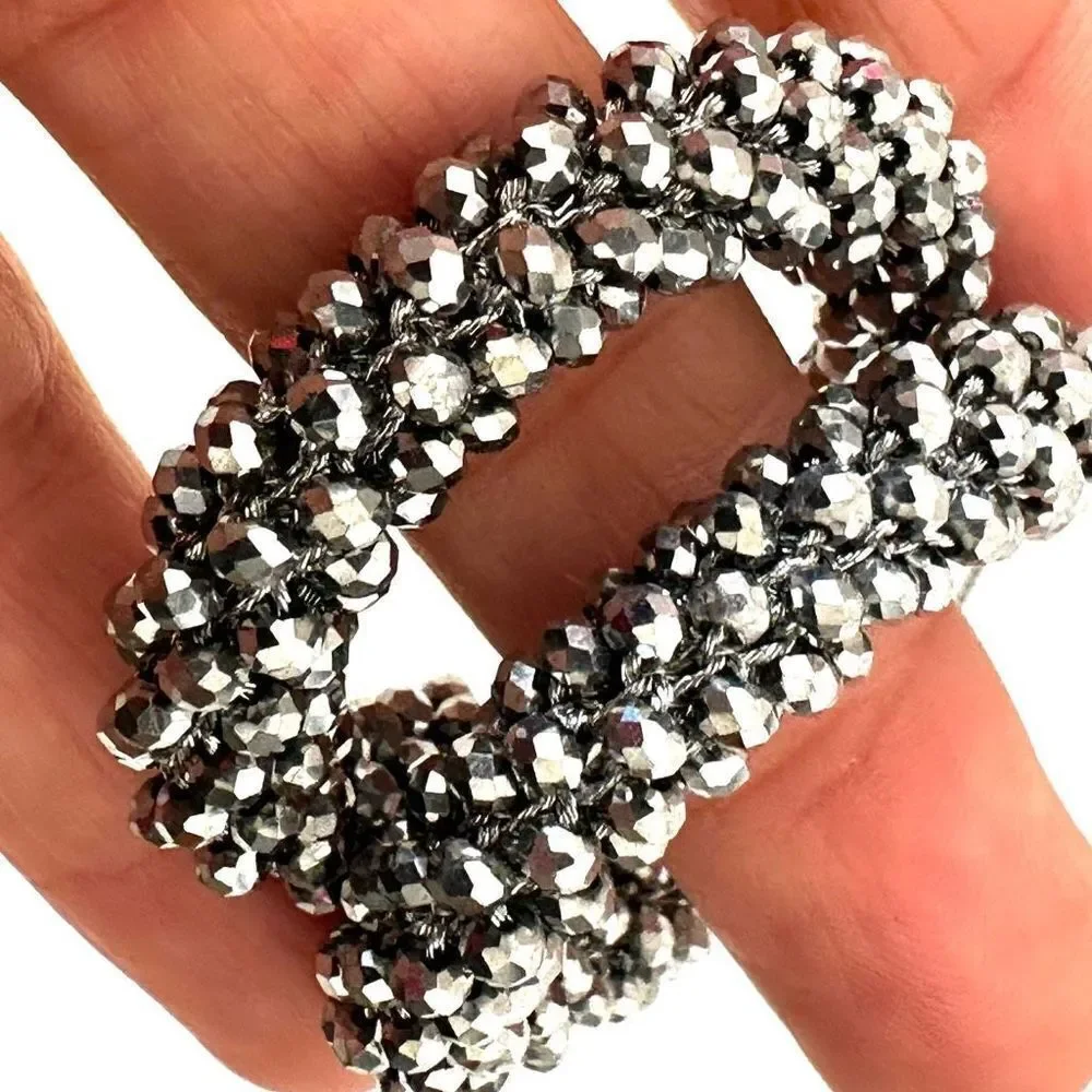 Silver beaded hoop earrings